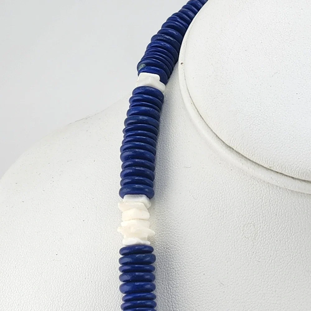 Blue Disc‎ Bead Necklace Vintage Shell Boho Statement Fashion Jewelry